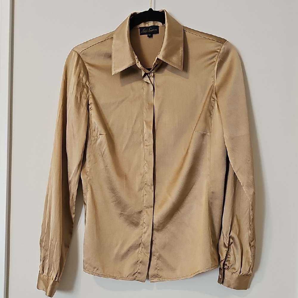 LUISA SPAGNOLI | Gold Silk Blouse | Sz 10